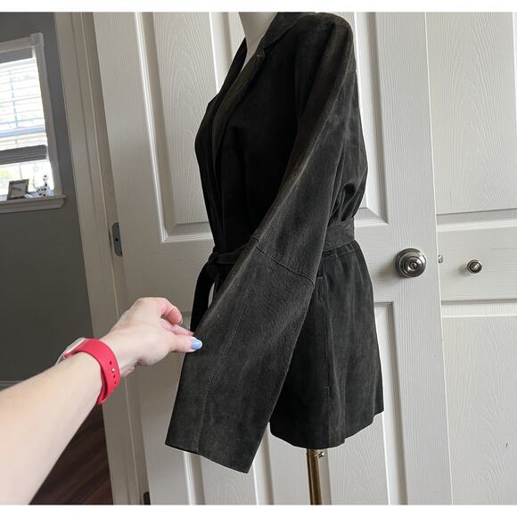 EXPRESS Women's Vintage 90's Y2K Dark Brown Suede Belted Jacket Coat Sz L - Picture 7 of 16